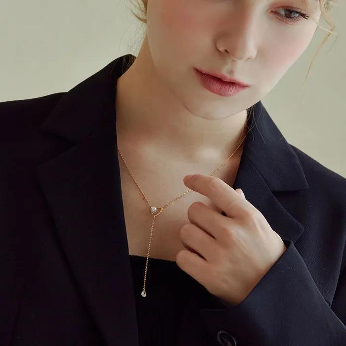 Pearl Cubic Long Drop Necklace (Silver 925) SHNE0005