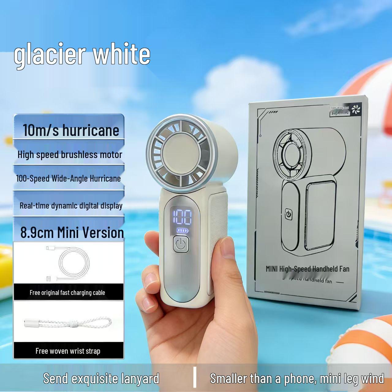 2026 Handheld Mini Fan with USB Charging & Ice Pack Cooling White
