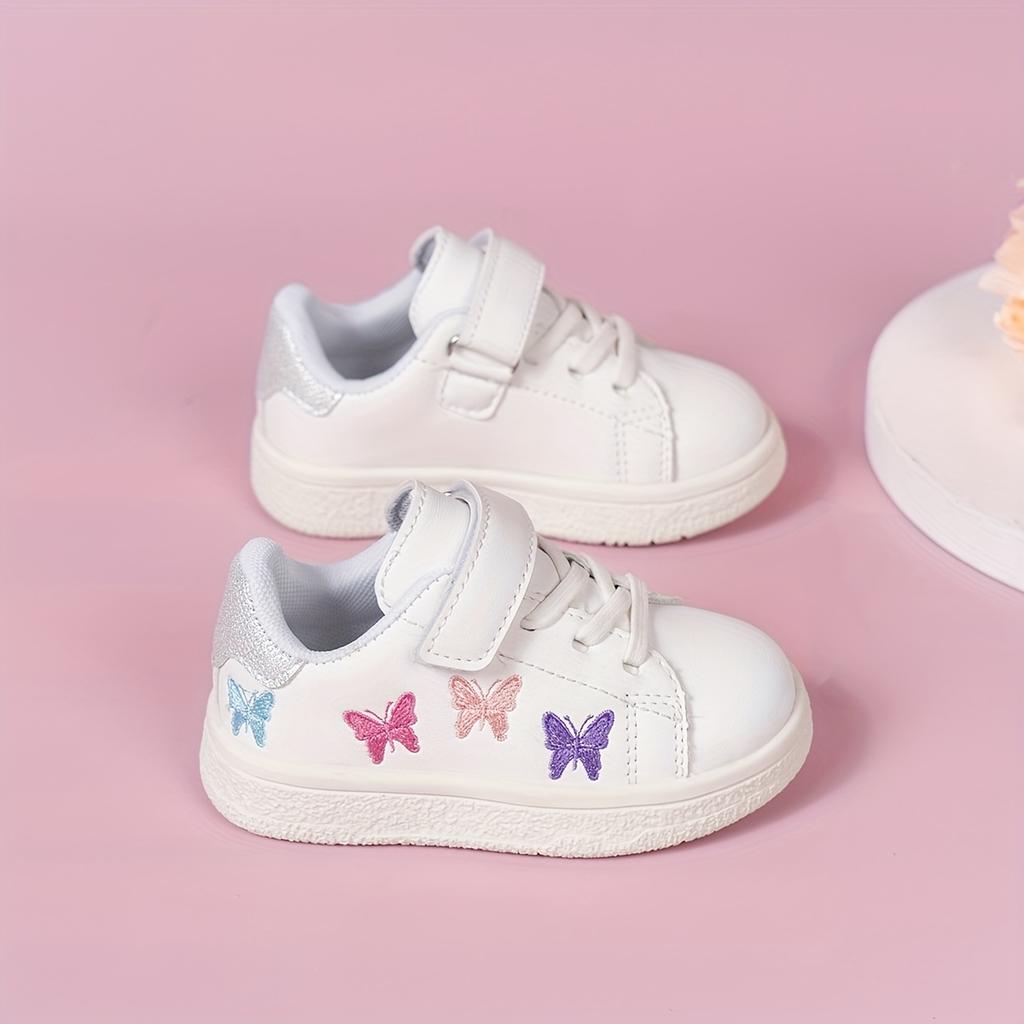 [Slip-Resistant | Comfortable] Slip-Resistant, Comfortable Youngsters' Butterfly Sneakers - Lace-Up Casual Shoes with Closure, White Low-Top Design