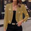 Women's Mesh 3/4 Sleeve Open Front Sequin Bolero Glitter Cropped Cardigan Jacket Cocktail Party Shrug Short Coats Sea Blue XXL New Arrival