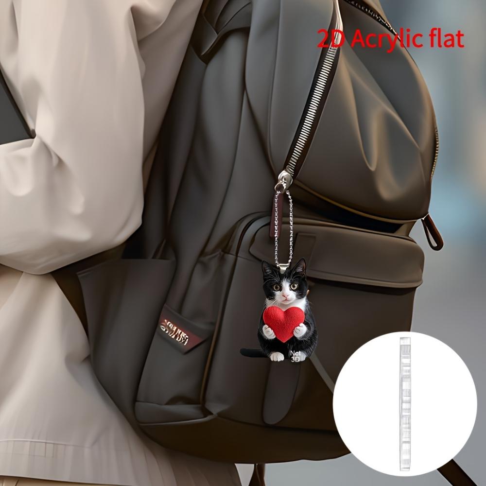 2D flacher Autoanhänger Auto hängende Dekoration bezaubernde Acryl Liebeskatze Weihnachtsbaumschmuck-2D schwarz und weiß, perfektes Feiertagsdekorationsgeschenk