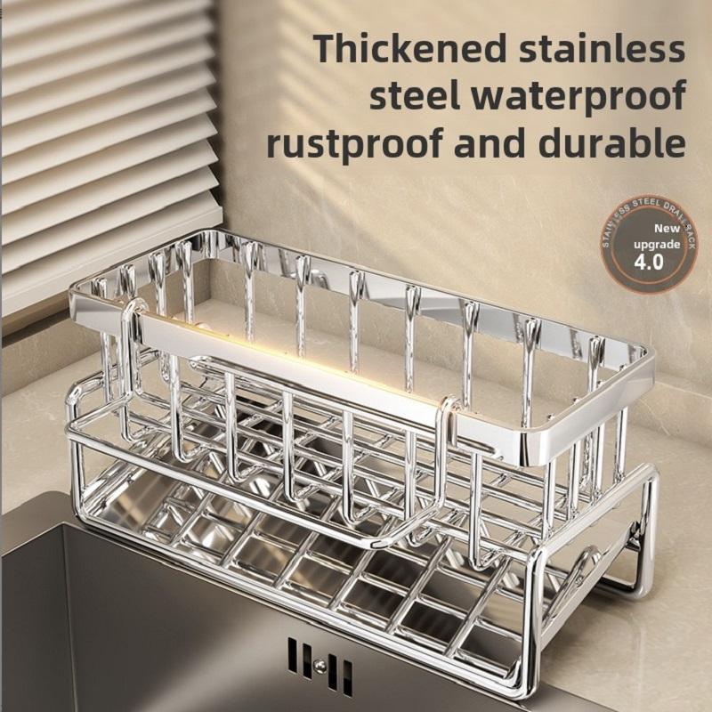 Stainless Steel Kitchen Sink Organizer, Faucet Rack, Sponge Holder, Towel Shelf, Self-Draining Storage for Sink Accessories