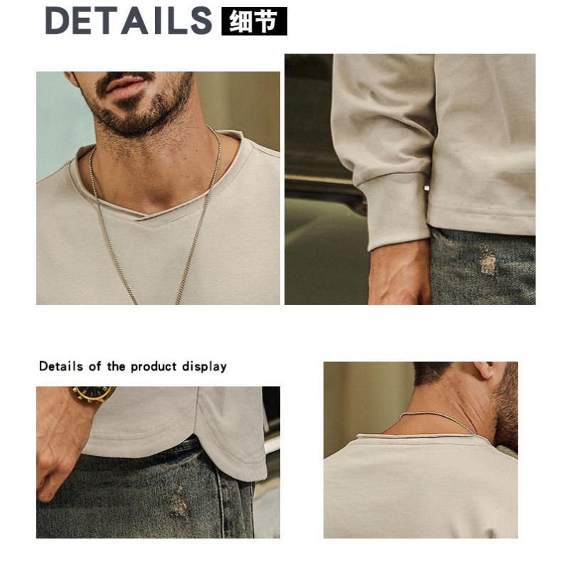 Men 100 Cotton Loose Long Sleeve Round Neck Casual Solid Vintage T Shirt
