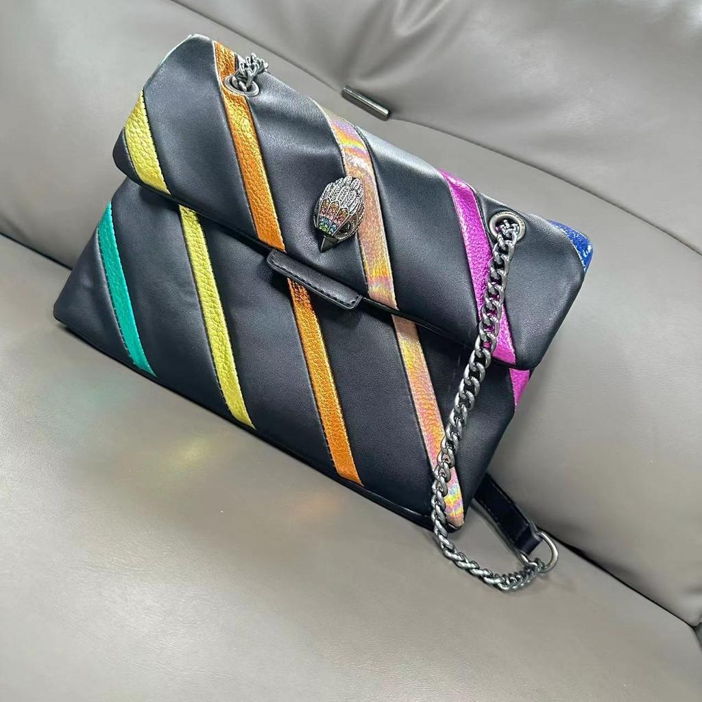 London Eagle Head New Fashion Women Bag Luxury Designer Striped Patchwork Chain Shoulder Crossbody Bags PU Leather