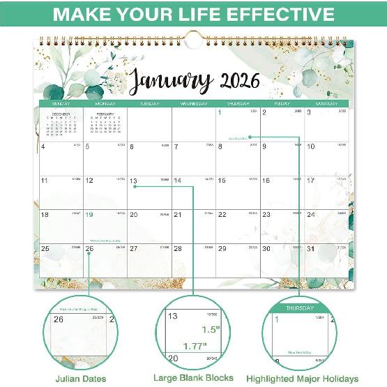 2026 Calendar - 2026 Wall Calendar from July 2025 to December 2026, 11.6''x14.8'', 2026 Wall Calendar 18 Months with Large Blocks for Writing,