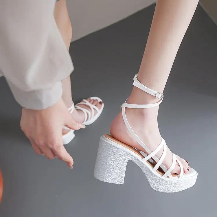 Summer Thin Strap Buckle Leisure Solid Color Ultra-light  Heels Comfortable  Versatile Sandals Slim and Tall