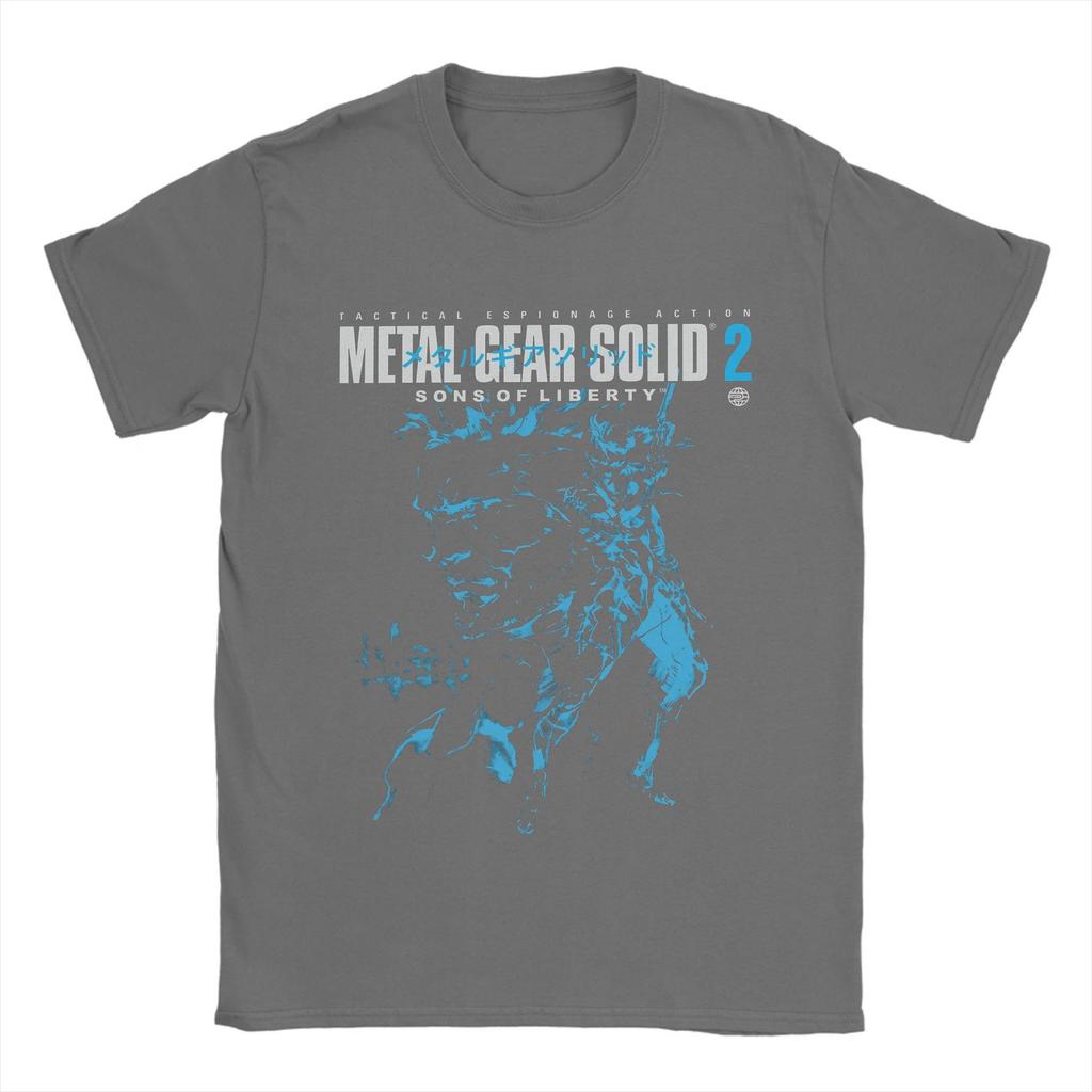 Men T-Shirts Metal Gear Solid 2 Vintage Pure Cotton Tee Shirt Short Sleeve Snake and Raiden Cover T Shirts Collar Tops Unique