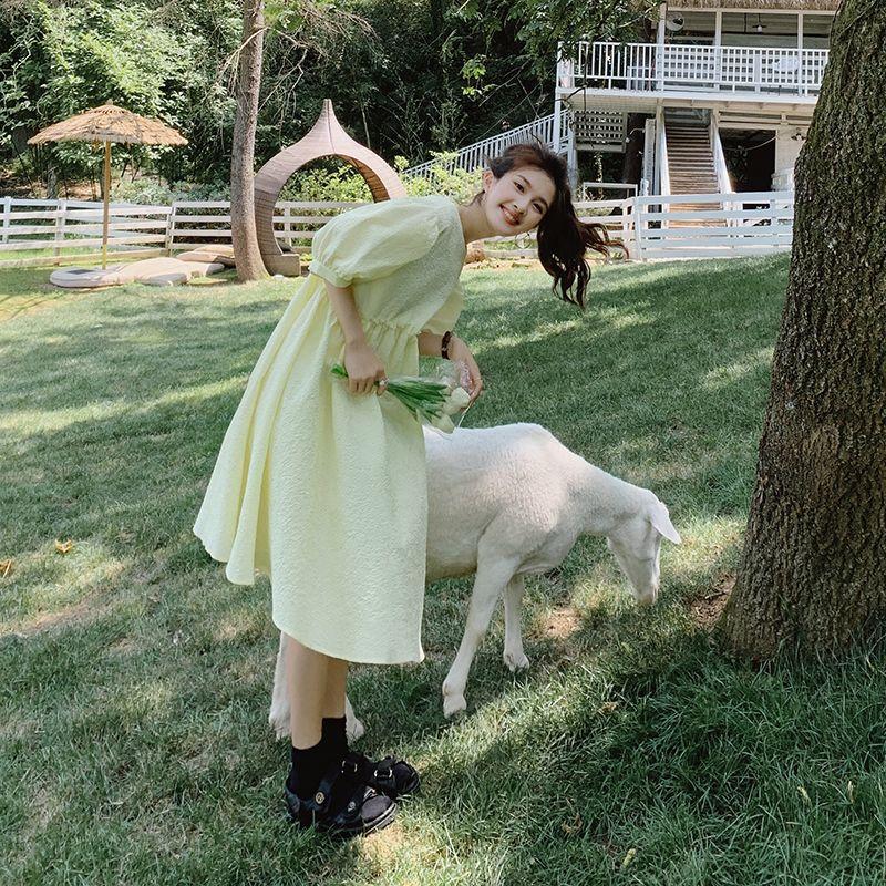 French Princess Style Dress with Soft Dresses Bubble Sleeves