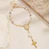 1 Bohemian style Jesus hang tag cross imitation pearl bracelet chain design versatile women's bracelet
