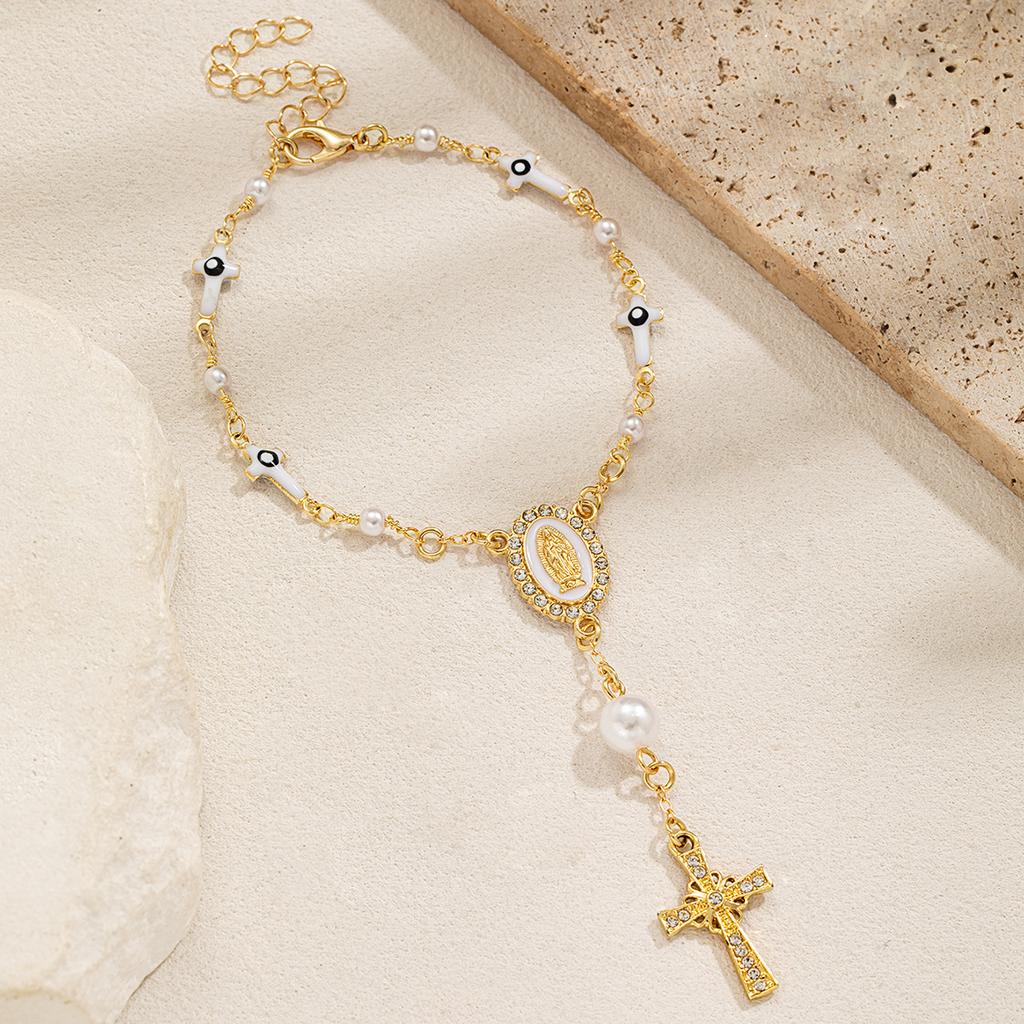 1 Bohemian style Jesus hang tag cross imitation pearl bracelet chain design versatile women's bracelet