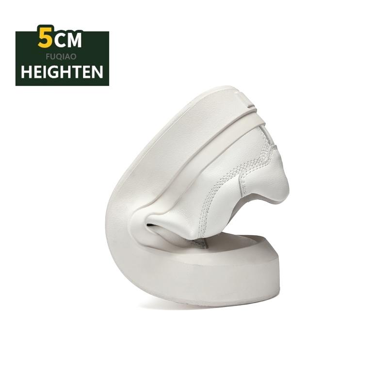 Fashion Men Cowhide Hidden Elevator Sneakers 5cm Height Increase Thick Sole Platform Anti-Collision Toe Soft Comfortable Casual Shoes