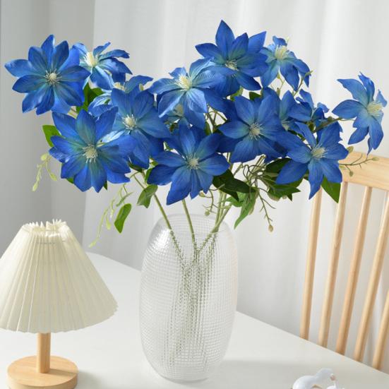 Artificial Clematis Flower 27.5" Long Stem Fake Silk Flower Branches with 3 Heads Blooms for Vase Indoor Home Table Decor Floral Arrangement