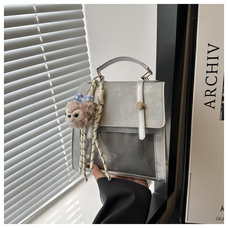 

High value pu double shoulder women s bag new pain bag large capacity pain bag transparent portable sweet Japanese women s bag Without pendant