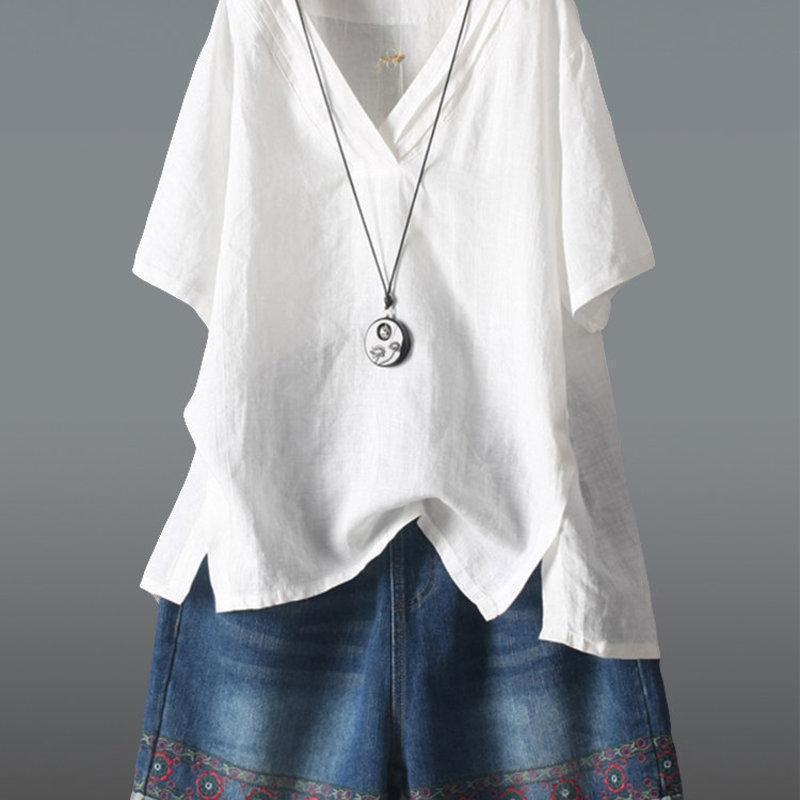 

Весна Лето Большой Размер Повседневная Однотонная Футболка с Коротким Рукавом для Женщин XXL белый