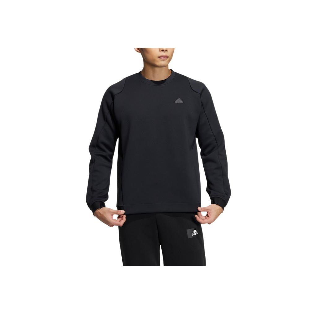 Adidas Solid Color Logo Print Crew Neck Sweatshirt Men Tops Black HY5839