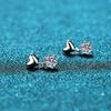 925 Silver Earrings Female Mossan Stone Simple Heart Earrings Plated Pt950 Gold