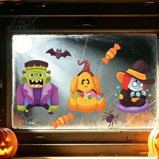 Halloween Static Window Clings Clings, Cartoon Ghost Pumpkin Witch Monsters Decals, Waterproof Holiday Party Atmosphere Props Removable Glass Stickers