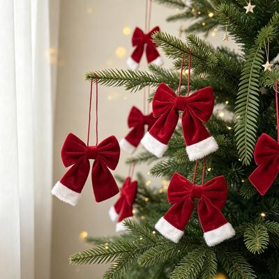 Christmas Tree Bow Decoration Vintage Bow Knot For Velvet Bow Christmas Tree Ornament Hanging Ornaments DIY Bow Pendant
