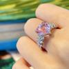 Pink Love Heart Women Ring with Bright AAA Zircon Stone Wedding Engagement Ring  Silver  Open Women Ring