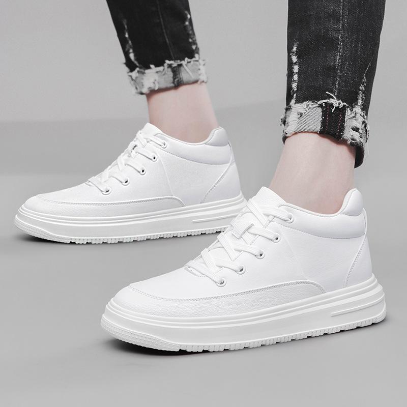 2828 Men's Shoes Inner Height-increasing Board Shoes Medium and High-top Little White Shoes Autumn and Winter Lace-up Thick-soled Retro Casual Shoes