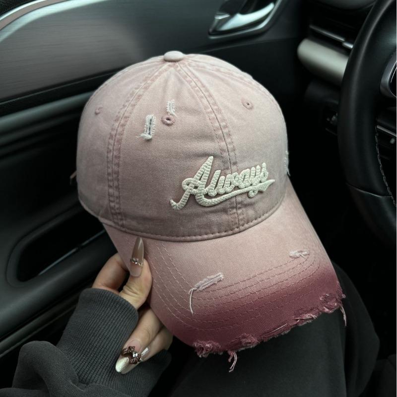 Zerrissene burgunderrote Baseballkappe Damen Retro großer Kopfumfang vielseitige Kappe Buchstaben Gesicht kleine Mütze