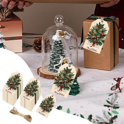 48x Christmas Paper Tags Hanging Pre Punched Holes Decoration Labels Wish for