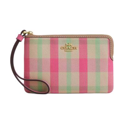 Corner Zip 15 Checkered Print Corner Zip Wristlet Women Wallet Pink CBP18-IMPMC