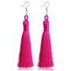 Women Tassel Earrings Bohemian Cotton Thread Cords Brush Drop Dangle Earrings Handmade Silk Fabric Long Hanging Earrings Zircon