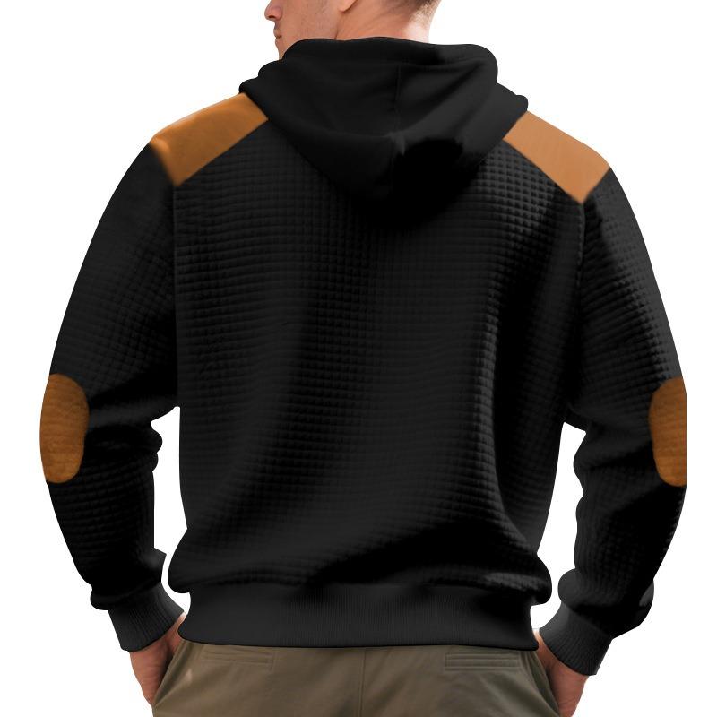 Mens Casual Loose Plaid Color Block Hooded Pullover Sweatshirt With Large Pockets