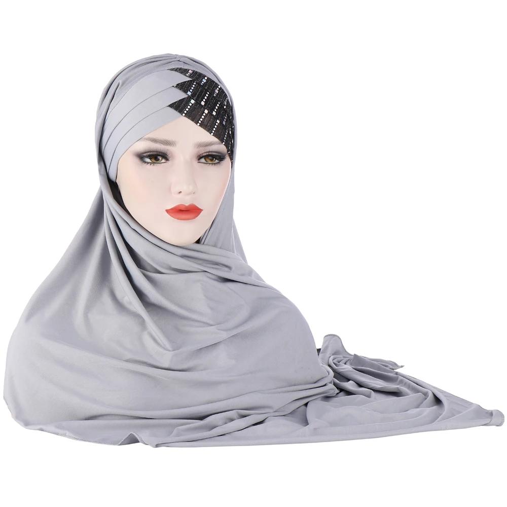 Muslim Women Long Scarf Pull On Ready Wear Instant Hijab Chemo Cap One Piece Amira Head Wrap Turban Femme Shawl Bandanas Scarves