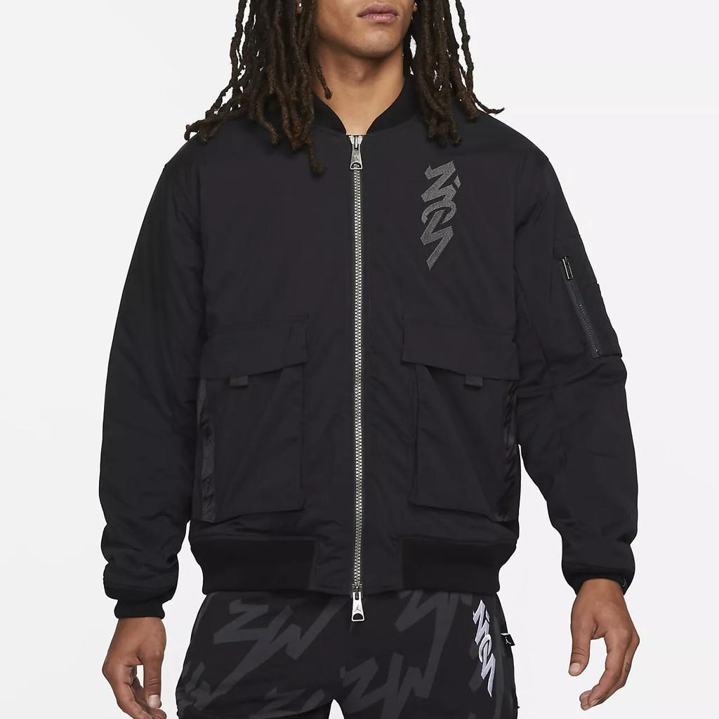 Jordan Zion Flight Embroidered Letter Bomber Cotton Jacket Men Outerwear Black DJ5868-010