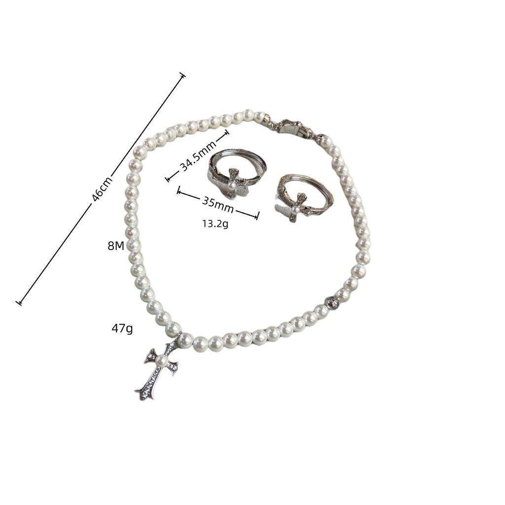 Chrome Hearts Star Cross Pearl Necklace & Earrings - Elegant, Versatile, Luxury Design