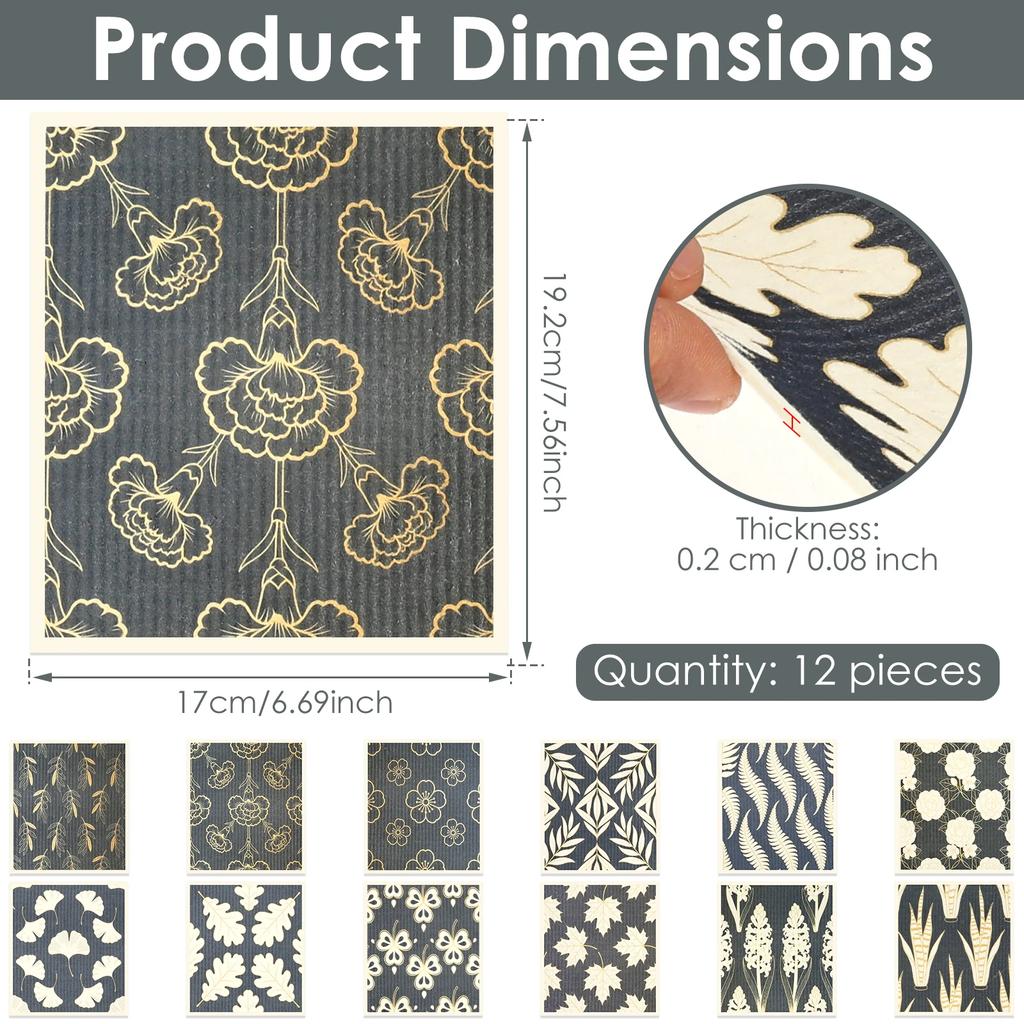 12 Pièces Lingettes Suédoises Absorbantes Essuie-Vaisselle de Cuisine Outils de Nettoyage Ménager Polyvalents Chiffon Réutilisable pour la Salle de Bain la Cuisine