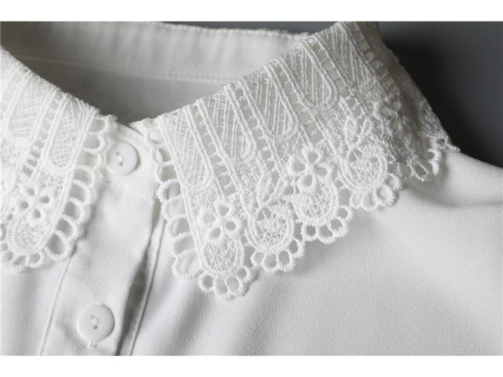 New Fall/Winter Crochet Lace Chiffon Shirt Dickey with Turn-Down Collar