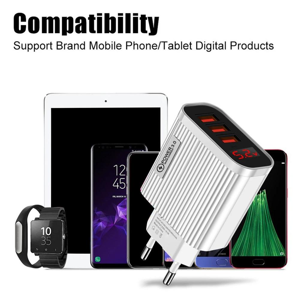 30W Multi Port USB Charging Adapter Fast Charging Wall Adapter Travel Charging Adapter WIth LED Display For Mobile Phone