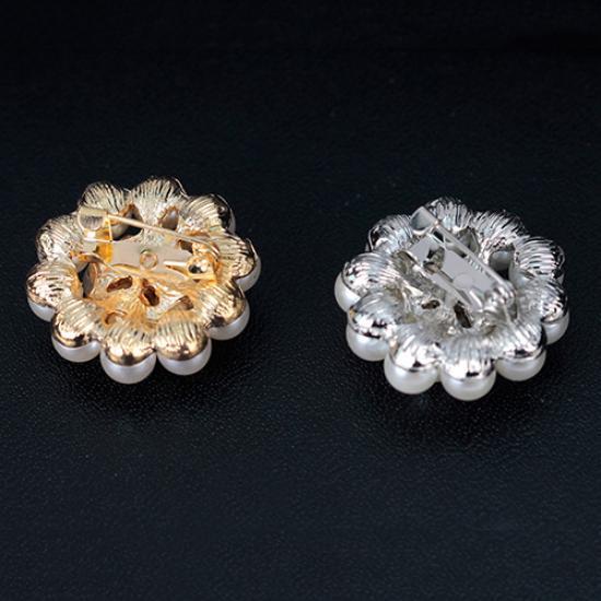 Flower Rhinestone Imitation Pearl Brooch Pin DIY Bridal Wedding Bouquet Decor ARI
