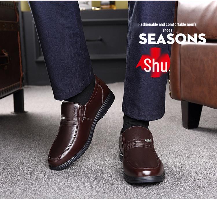 Warrior Men's Genuine Leather Slip-On Formal Shoes for Middle-Aged and Elderly - Non-Slip Casual Spring/Autumn Footwear