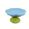 Elevated Ceramic Cat Bowl Flower Design Food Bowl High Foot Water Plate Snack Dish with Stand for Neck Protection Drinking Water
