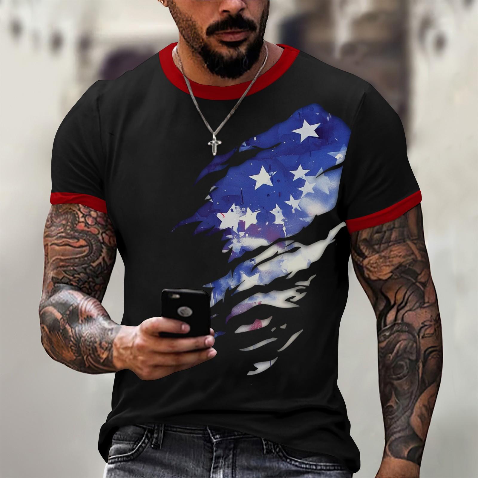 

Летняя мужская популярная футболка с круглым вырезом и коротким рукавом с принтом XXXL синий