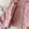 Girls' Autumn PU Leather Biker Outfit: Korean-Style Jacket & Pleated Skirt Set