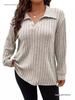 2026 Autumn/Winter Plus Size Women's V-Neck Long Sleeve Ribbed Brushed Loose Top
