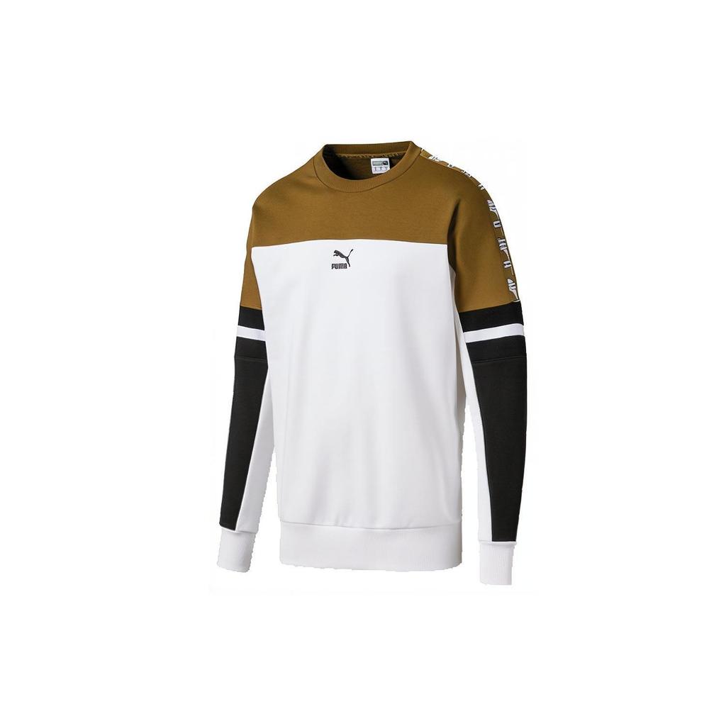 Puma Logo Print Colorblock Crew Neck Sweatshirt Men Tops White 595872-02