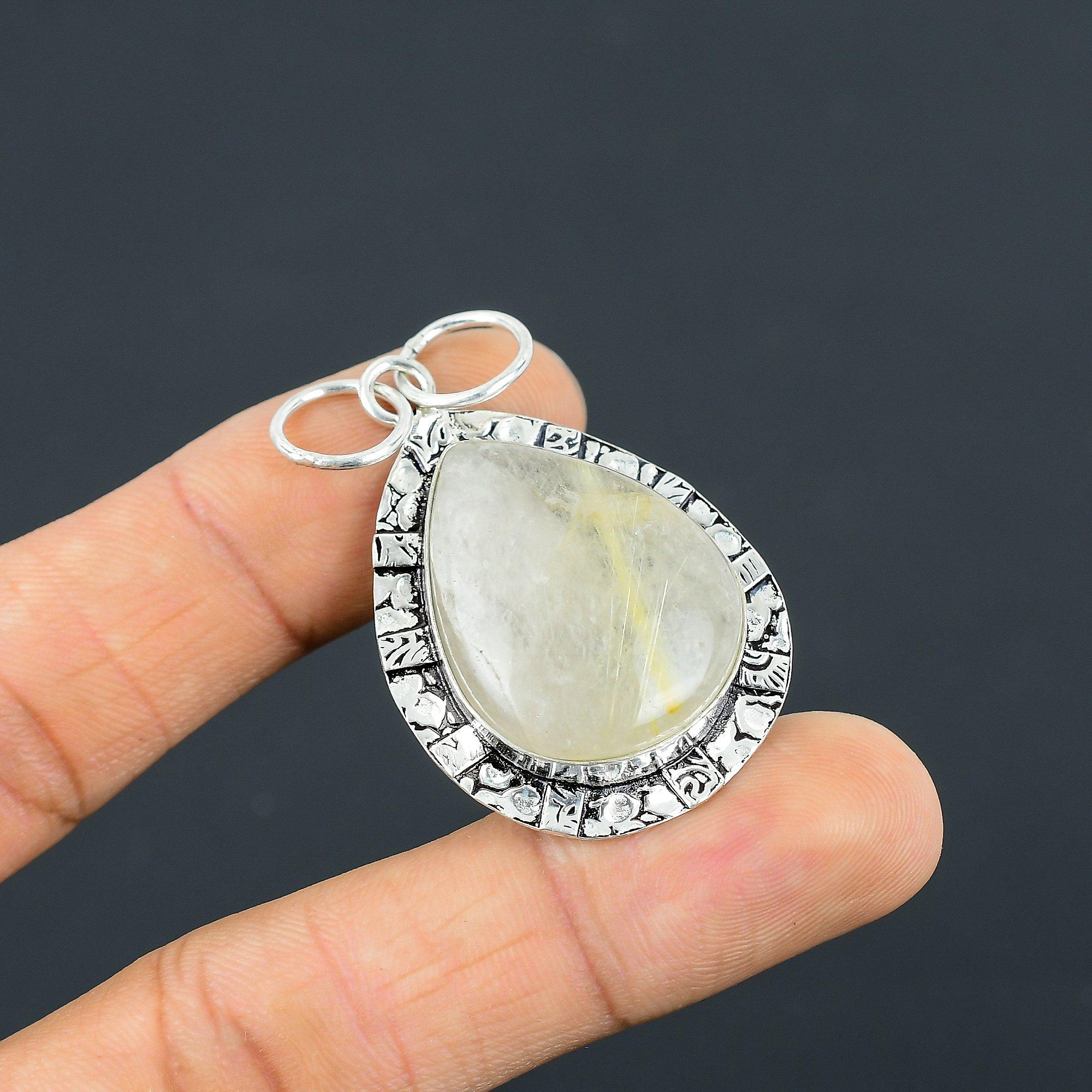 

Daughters Day Deal 925 Sterling Silver Natural Golden Rutile Bezel New Pendant