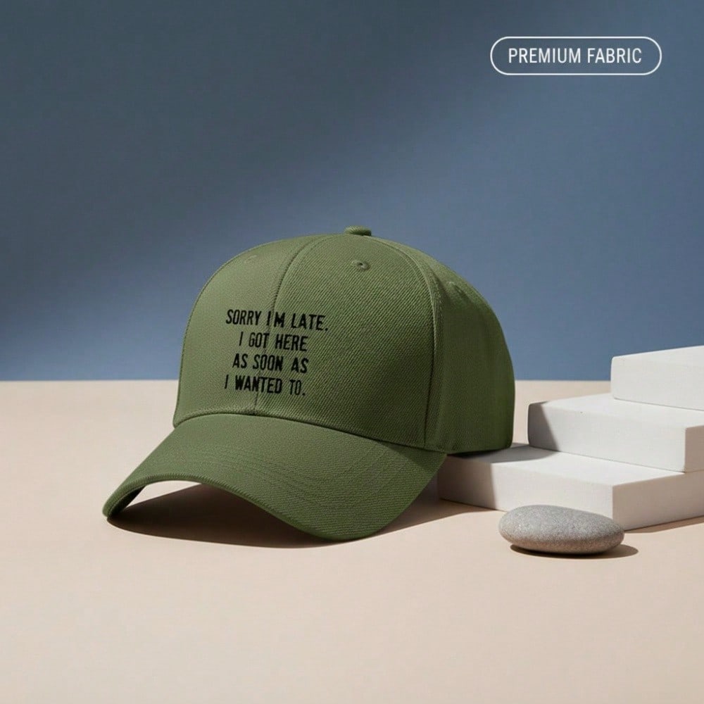 [Funny Text Baseball Cap] Sorry I'm Late Print Polyester Adjustable Casual Outdoor Sports Baseball Hat For Men Women Unisex