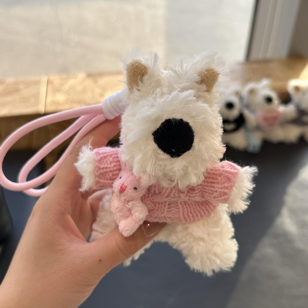 Highland West Plush Toy Dog Pendant Wearing Sweater With Heart Motif For Gift