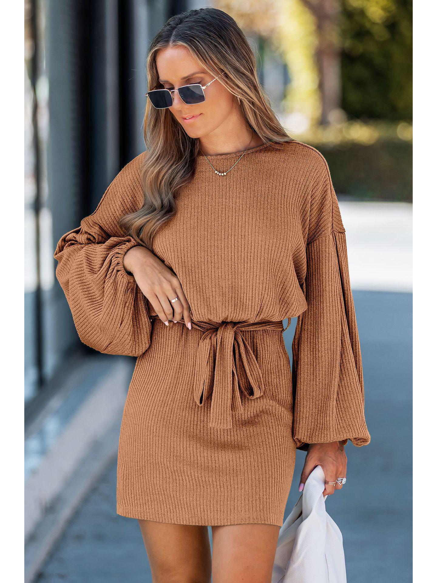

2026 Women’s Ribbed Knit Belted Dress - Spring/Autumn Collection XXL