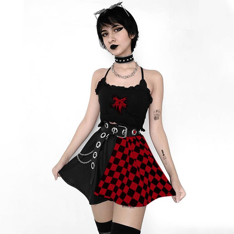 Punk Skirt Gothic Plaid A Line Mini Skirts Harajuku Streetwear Sexy Plaid Patchwork Skirt
