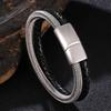 Classic Style Leather With Stainless Steel Stitching Combination Men's Bracelet Steel Buckle Party Accessories Gift