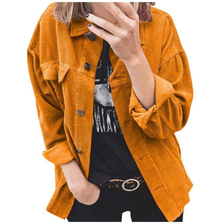 New Women Corduroy Jacket Button Casual Coat Fall Winter