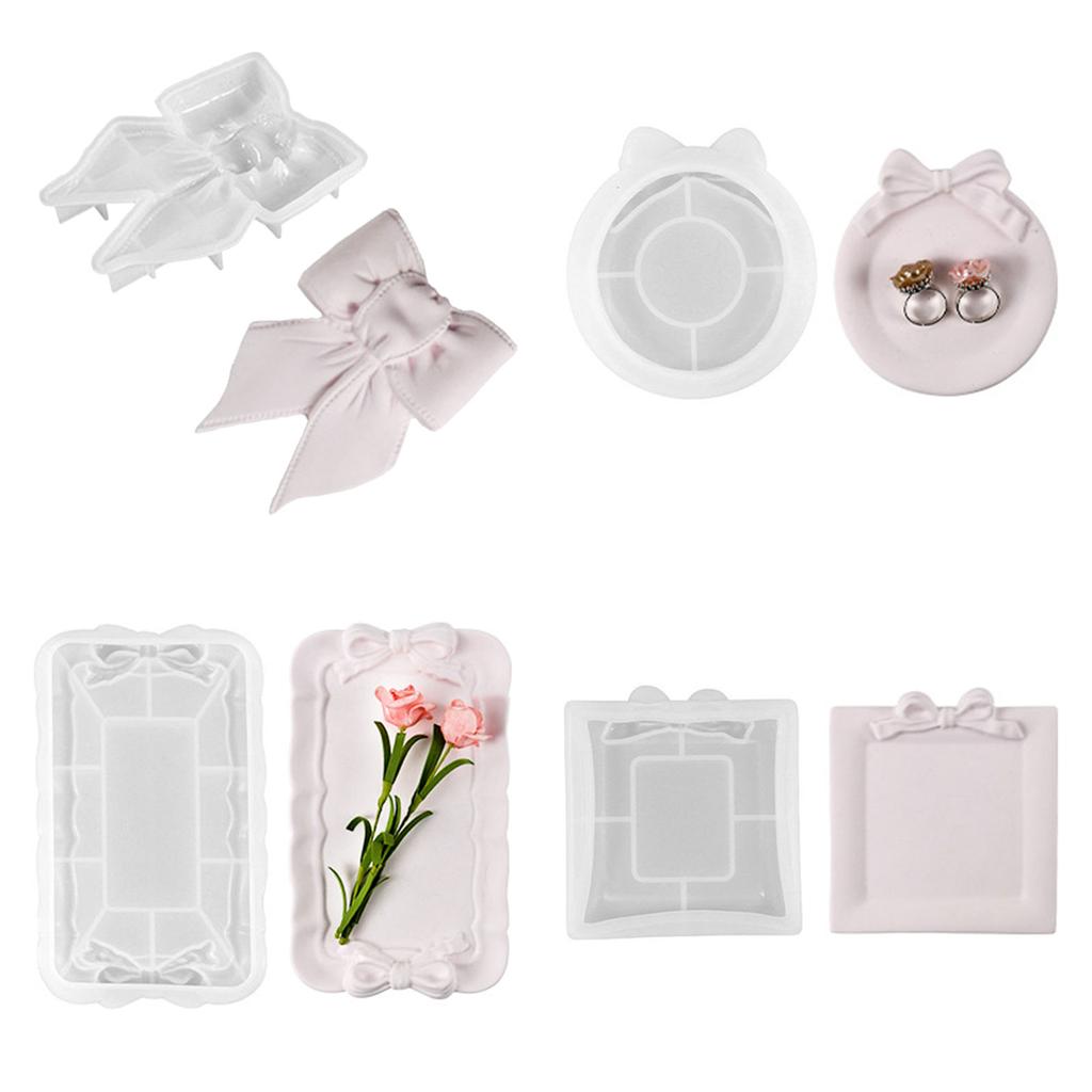 Bowknot Storage Tray Clay Silicone Mold Jewelry Display Epoxy Resin Molds Round Candle Cup Coaster Gypsum Plaster Molds